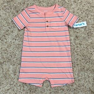 Carter's Baby Boy Short-Sleeve Onesie Romper. Salmon Pink Stripes. Size 24M. NWT